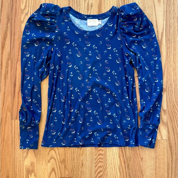 Nation LTD Blue Puff Sleeve Top with Floral Print - sm - Picture 3 of 6